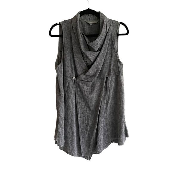 KENAR Linen Cotton Draped Sleeveless Blouse Tank Top Grey M - Picture 1 of 4